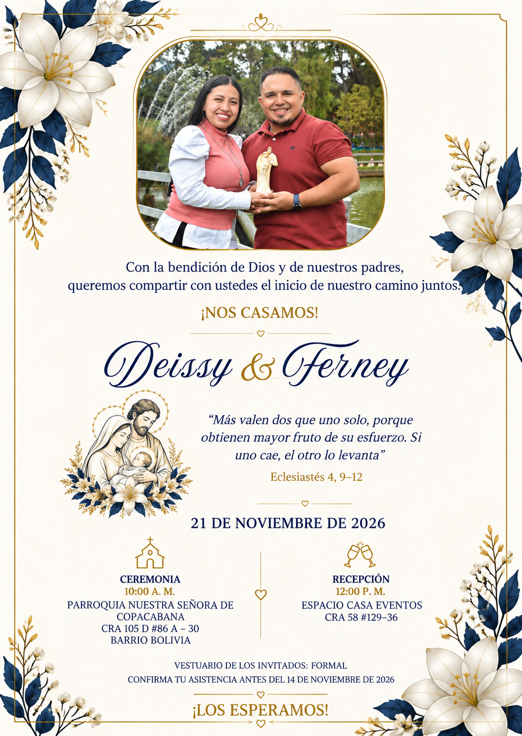 Tarjeta de matrimonio de Deissy y Ferney